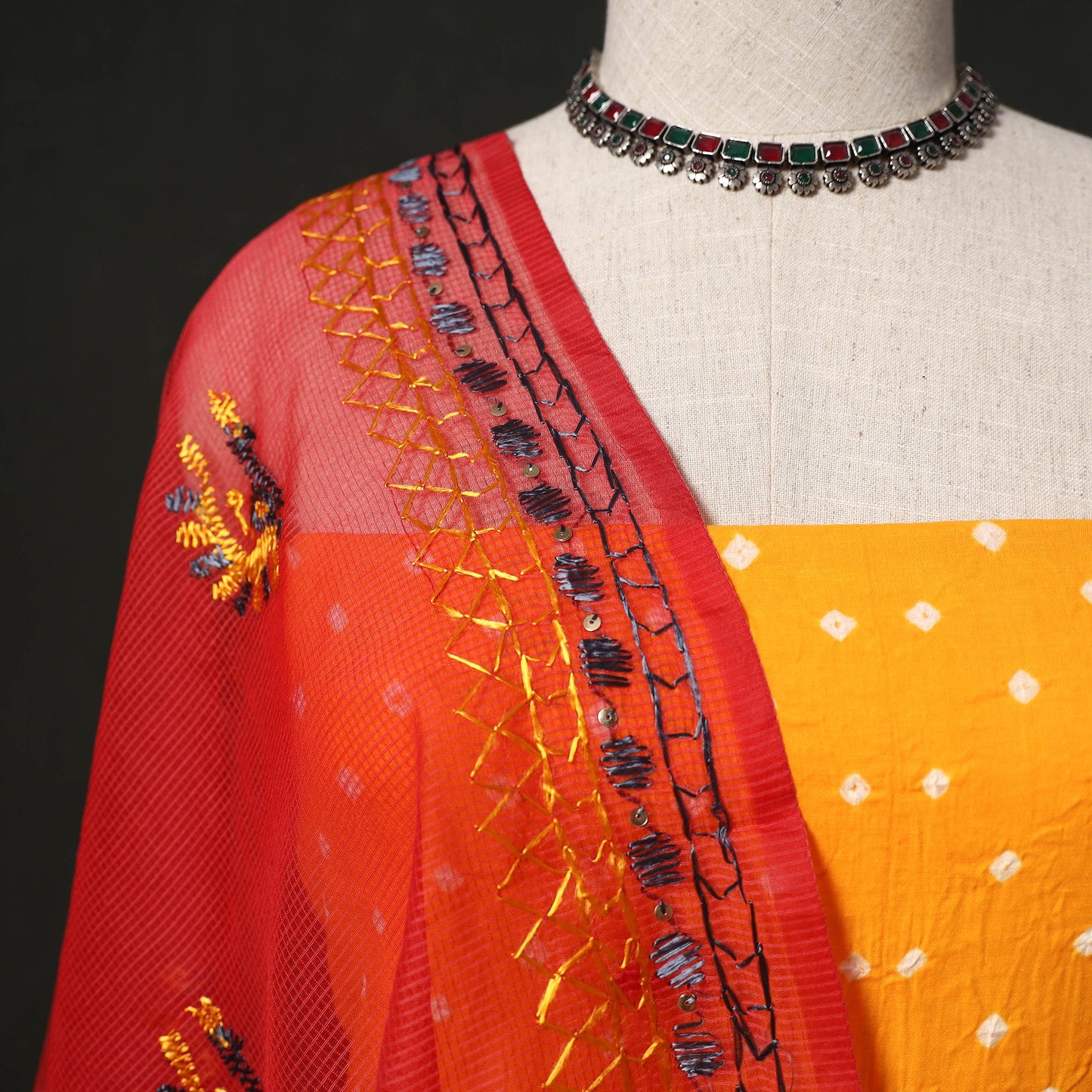 Kutch tie-dye cotton bandhani 2pc unstitched dress material