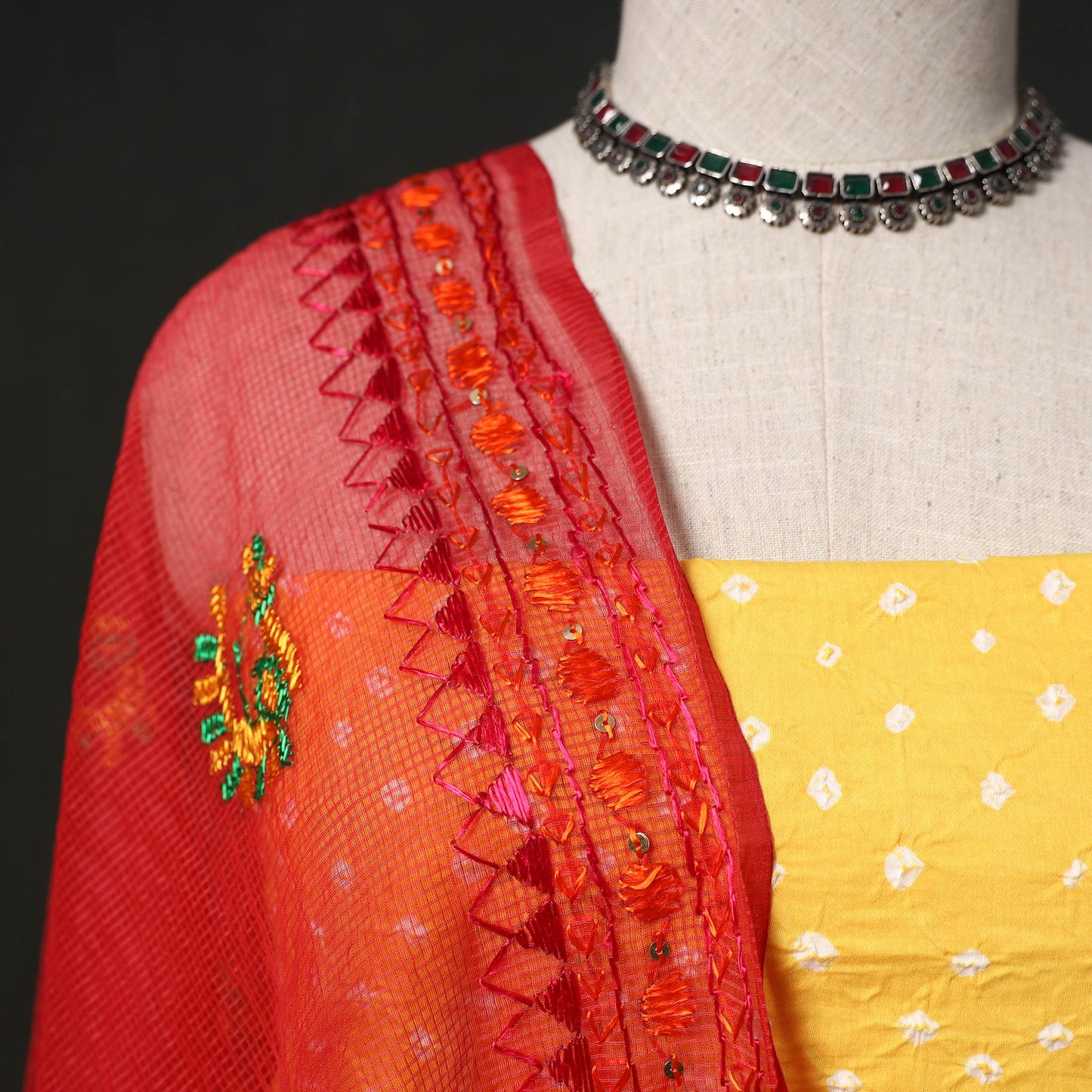Kutch tie-dye cotton bandhani 2pc unstitched dress material