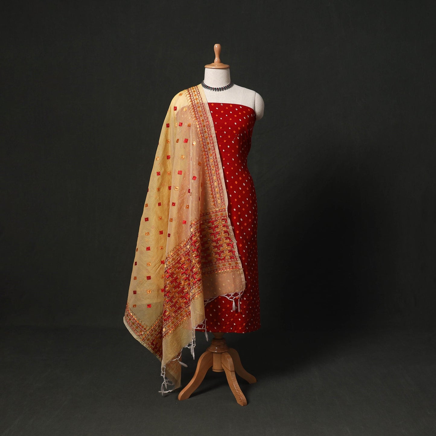 Kutch tie-dye cotton bandhani 2pc unstitched dress material