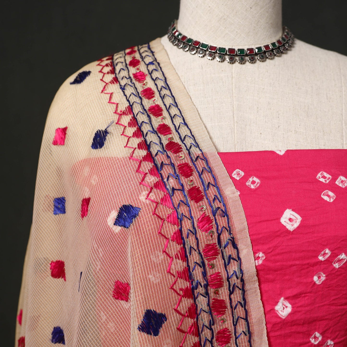 Kutch tie-dye cotton bandhani 2pc unstitched dress material