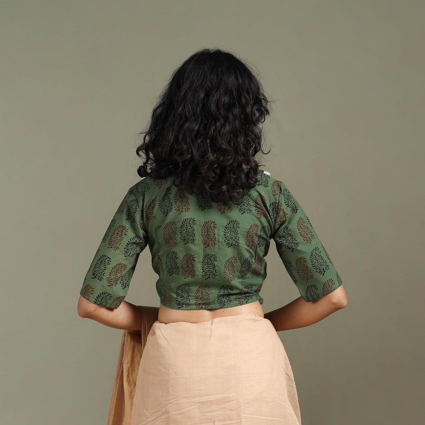 Lace work hand block bagh print natural dyed cotton