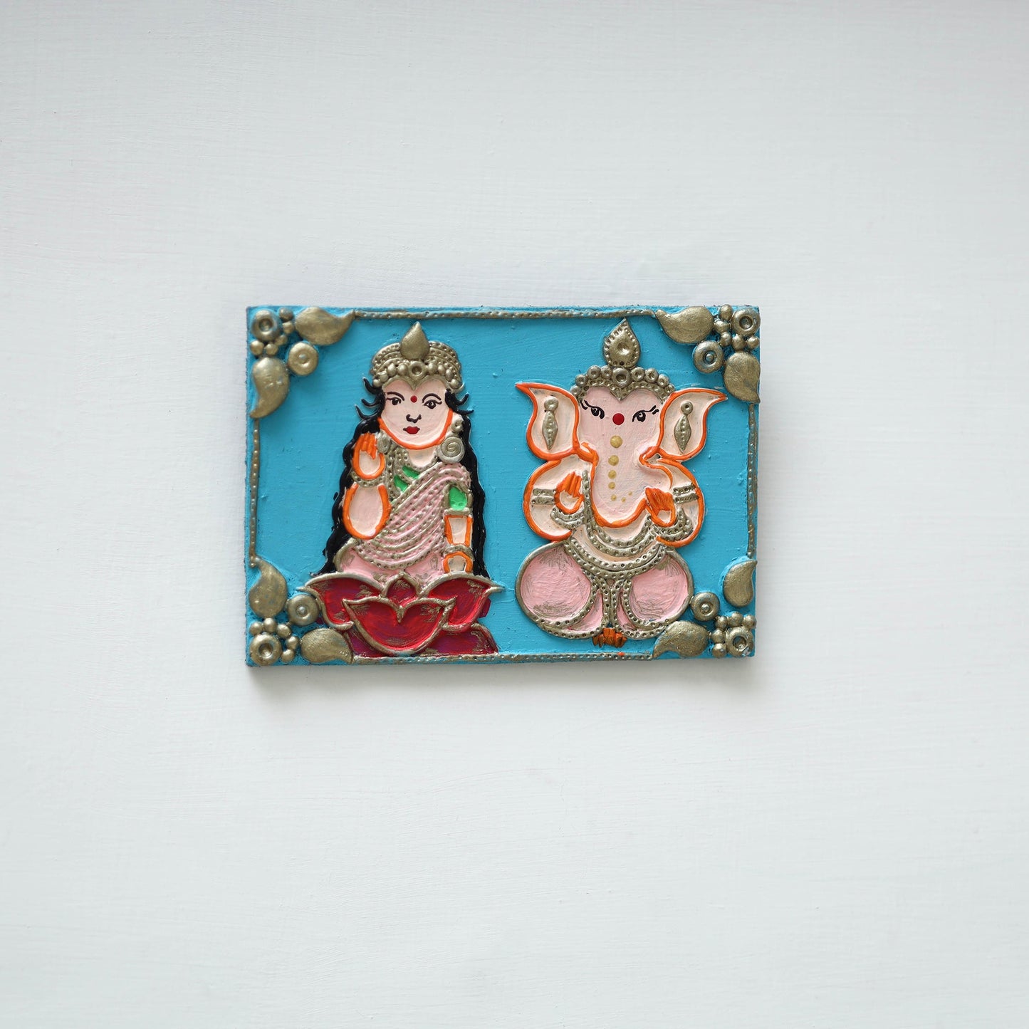 Laxmi & ganesha - handpainted clay art wall frame 11