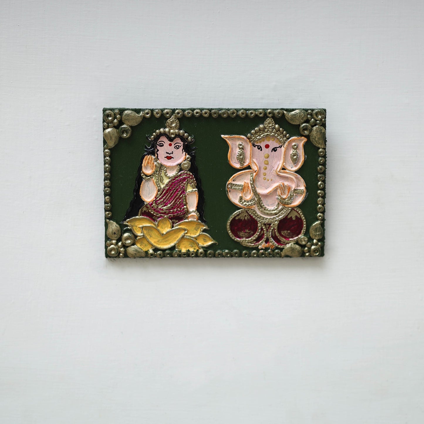Laxmi & ganesha - handpainted clay art wall frame 20
