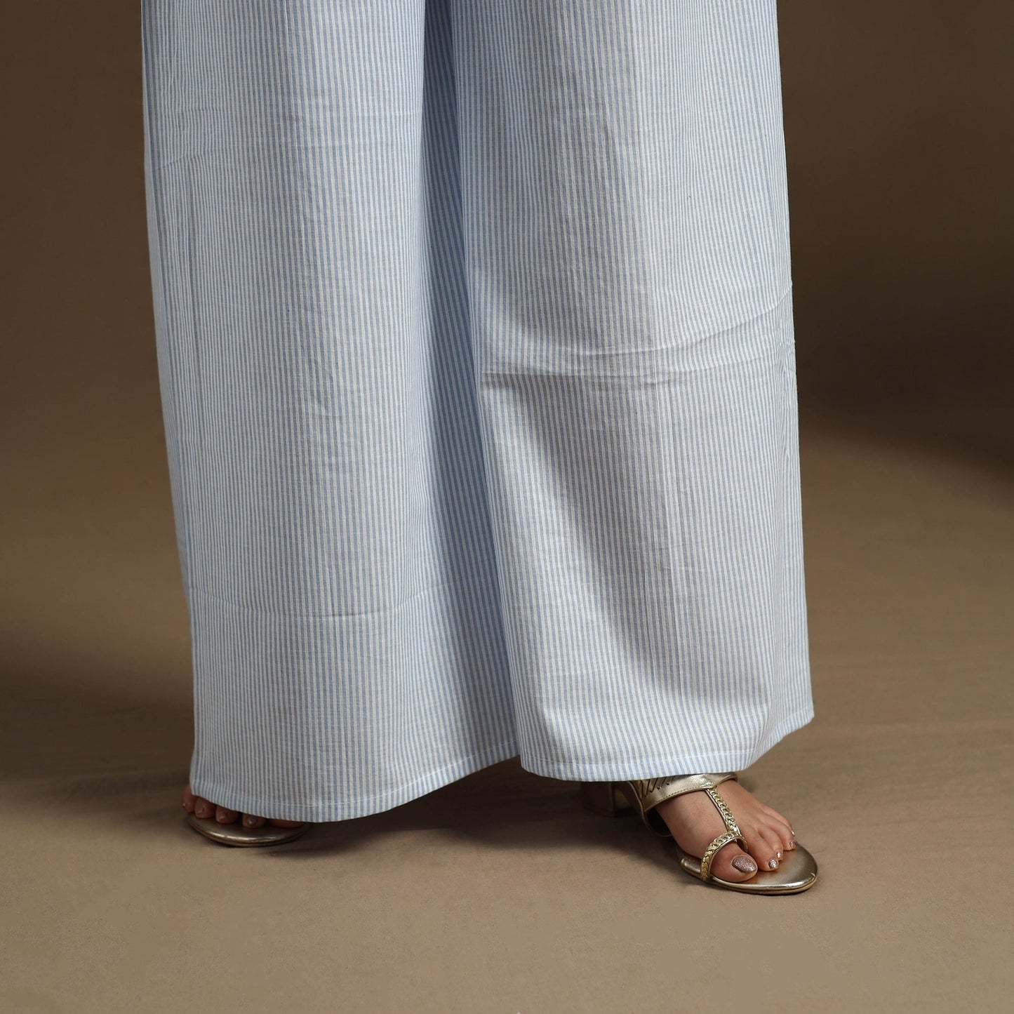 Cotton Light Blue Flared Plain Palazzo
