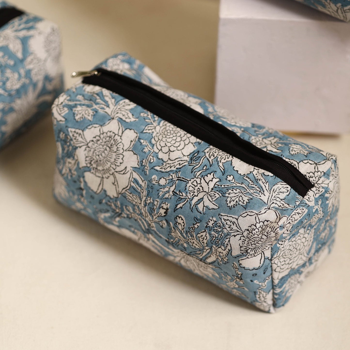 Light Blue Handmade Cotton Toiletry Bags (Set of 3)