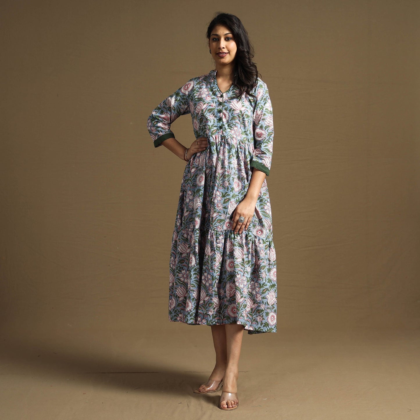 Buy Sanganeri Block Printed Cotton Flared Dress Online at iTokri.com