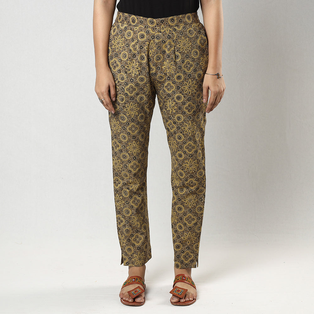 Buy Light Brown Ajrakh Block Printing Cotton Tapered Casual Pant for Women Online at iTokri.com