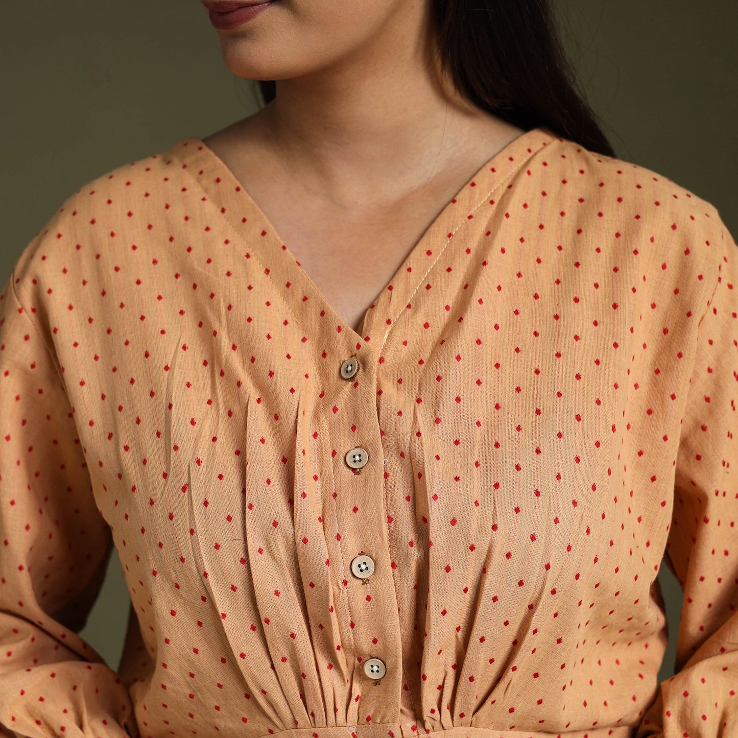 Light Brown Full Sleeve Cotton Jacquard Crop Top
