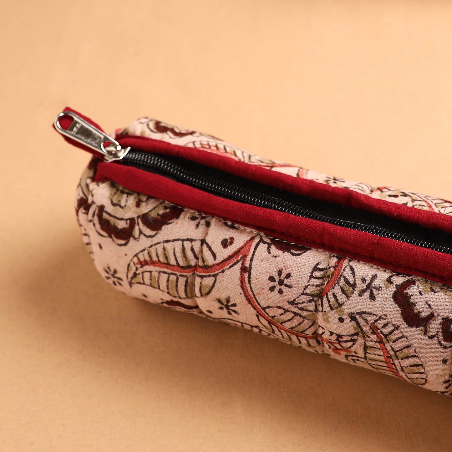 Light Brown Handcrafted Quilted Cotton Pencil Pouch