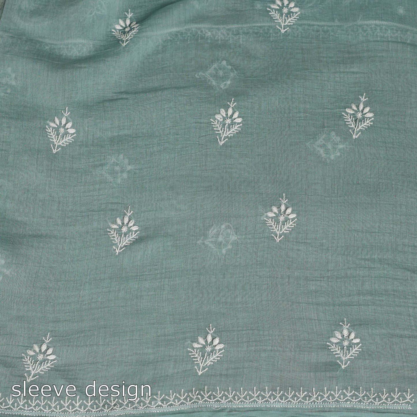 2pc Mul Chanderi Light Green Heavy Chikankari Dress Material