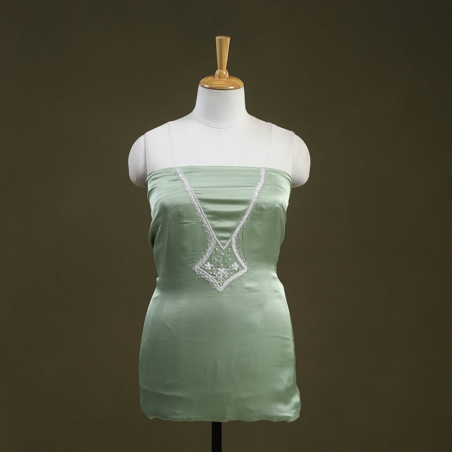 Buy Light Green Hand Embroidery Modal Silk Kurta Material
