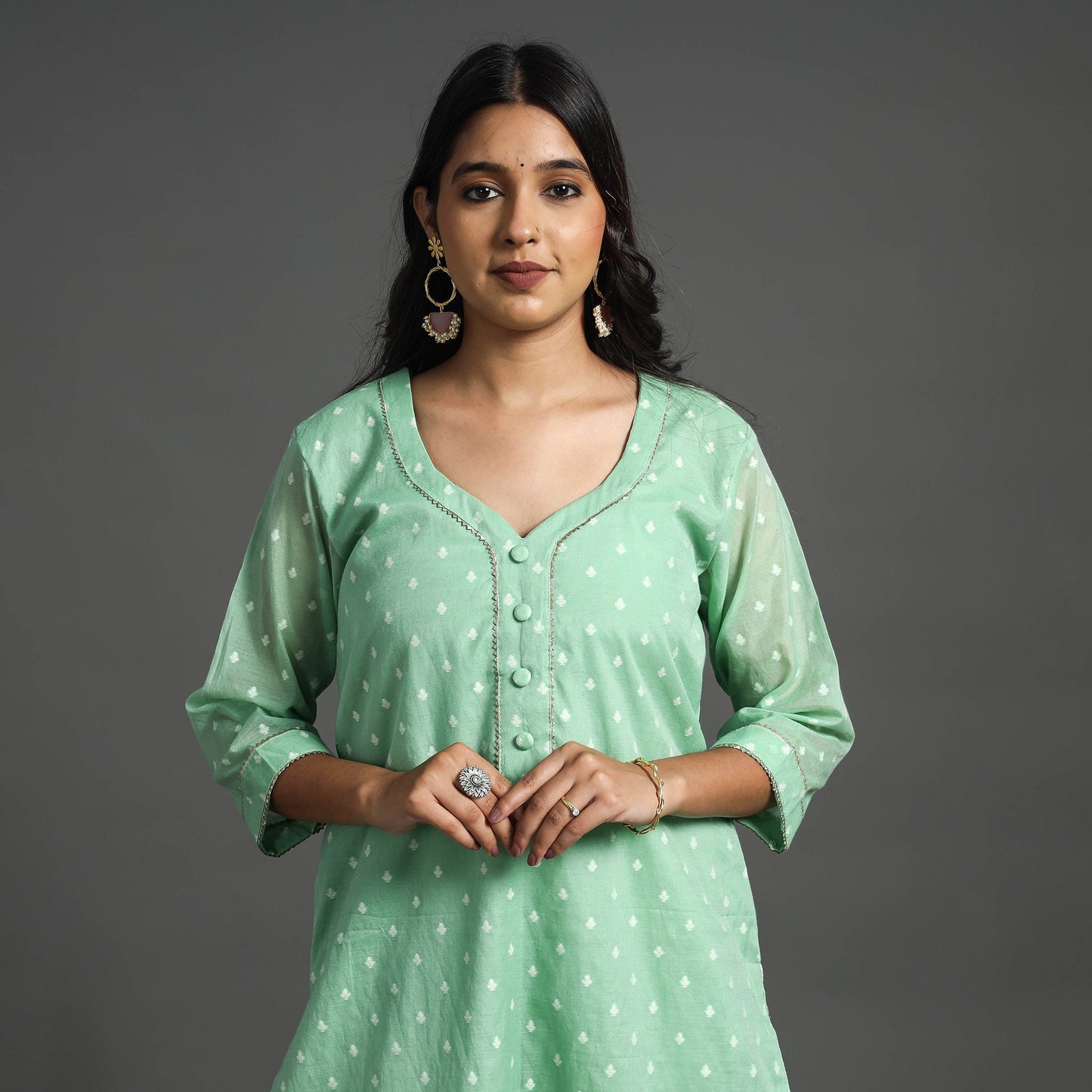 Green Handwoven Cutwork Cotton Banarasi Kurta