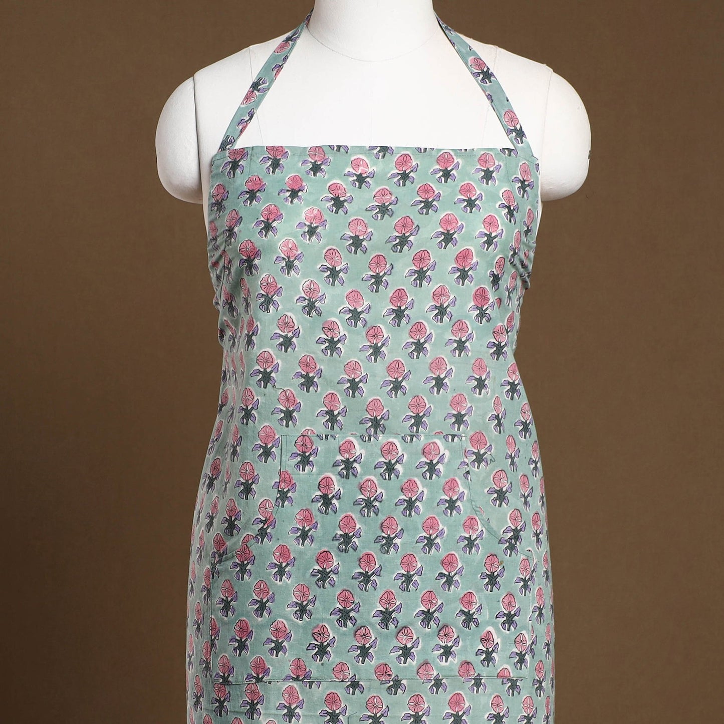 Light Green - Sanganeri Block Print Cotton Apron with Pocket 26