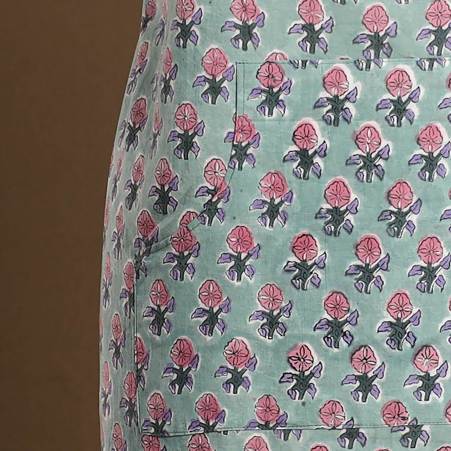 Light Green - Sanganeri Block Print Cotton Apron with Pocket 26