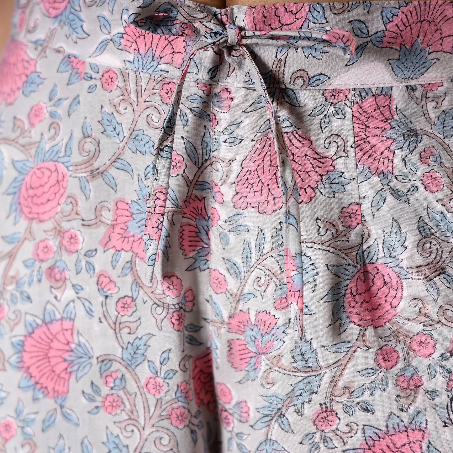 Light Grey Sanganeri Block Floral Printed Cotton Pant