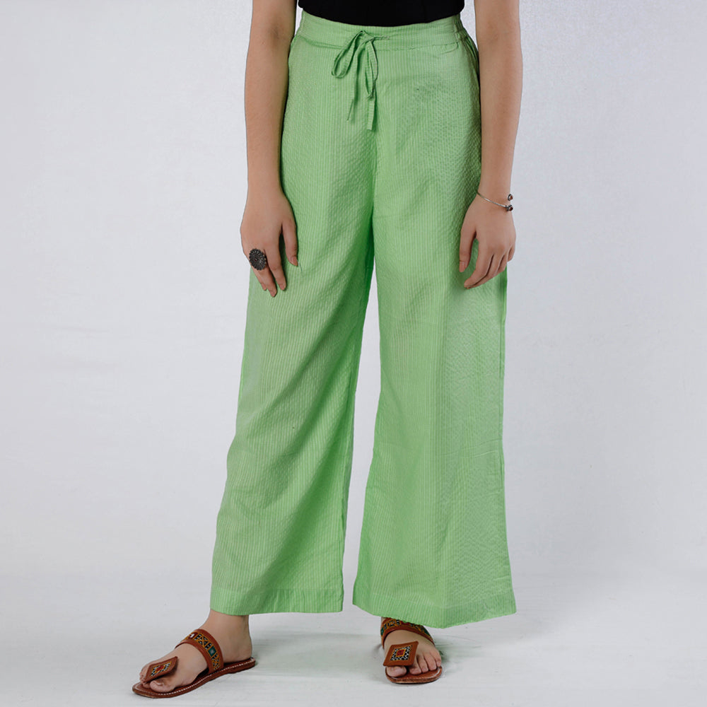 Light lime green - running stitch cotton palazzo