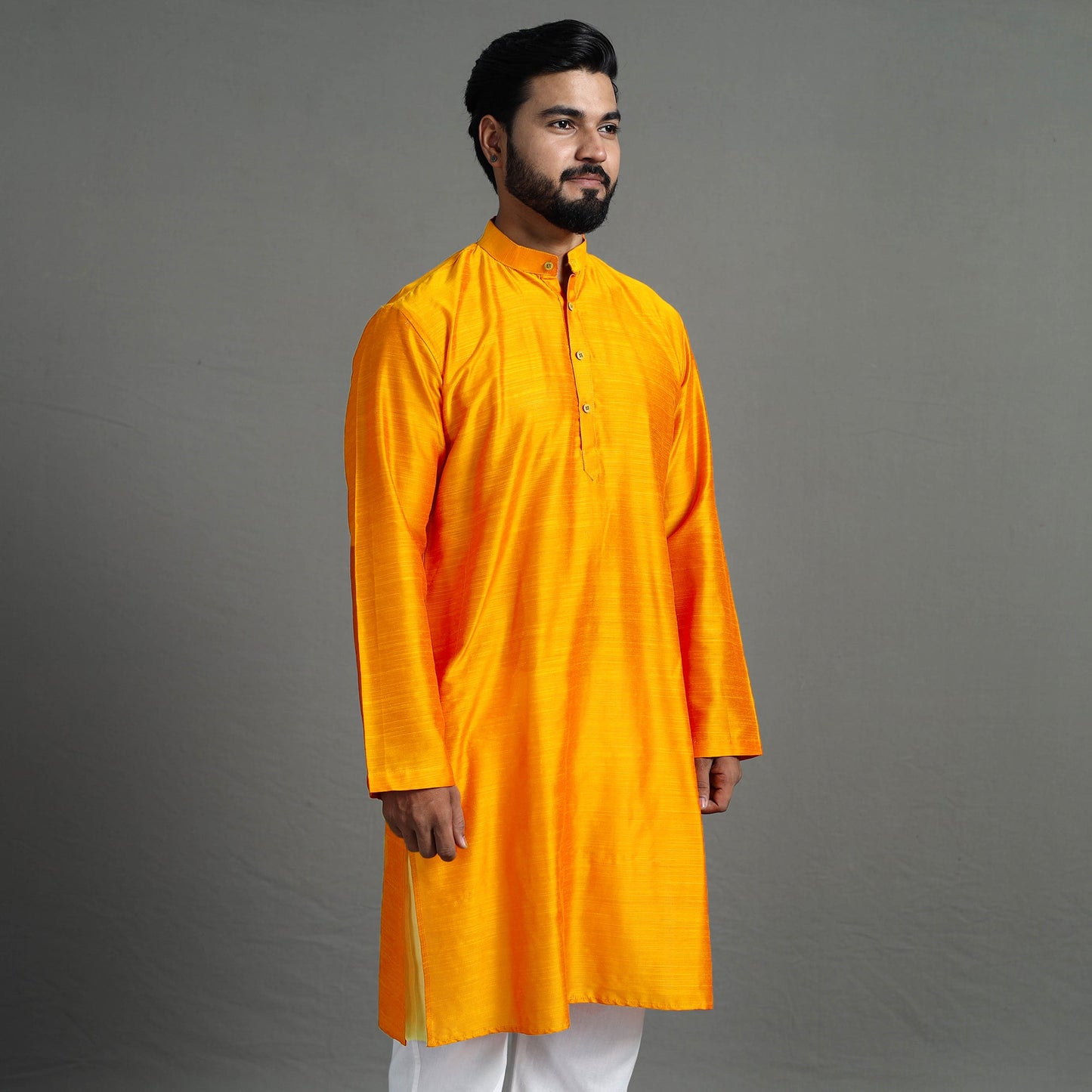 Plain Dyed Slub Silk Men Long Kurta