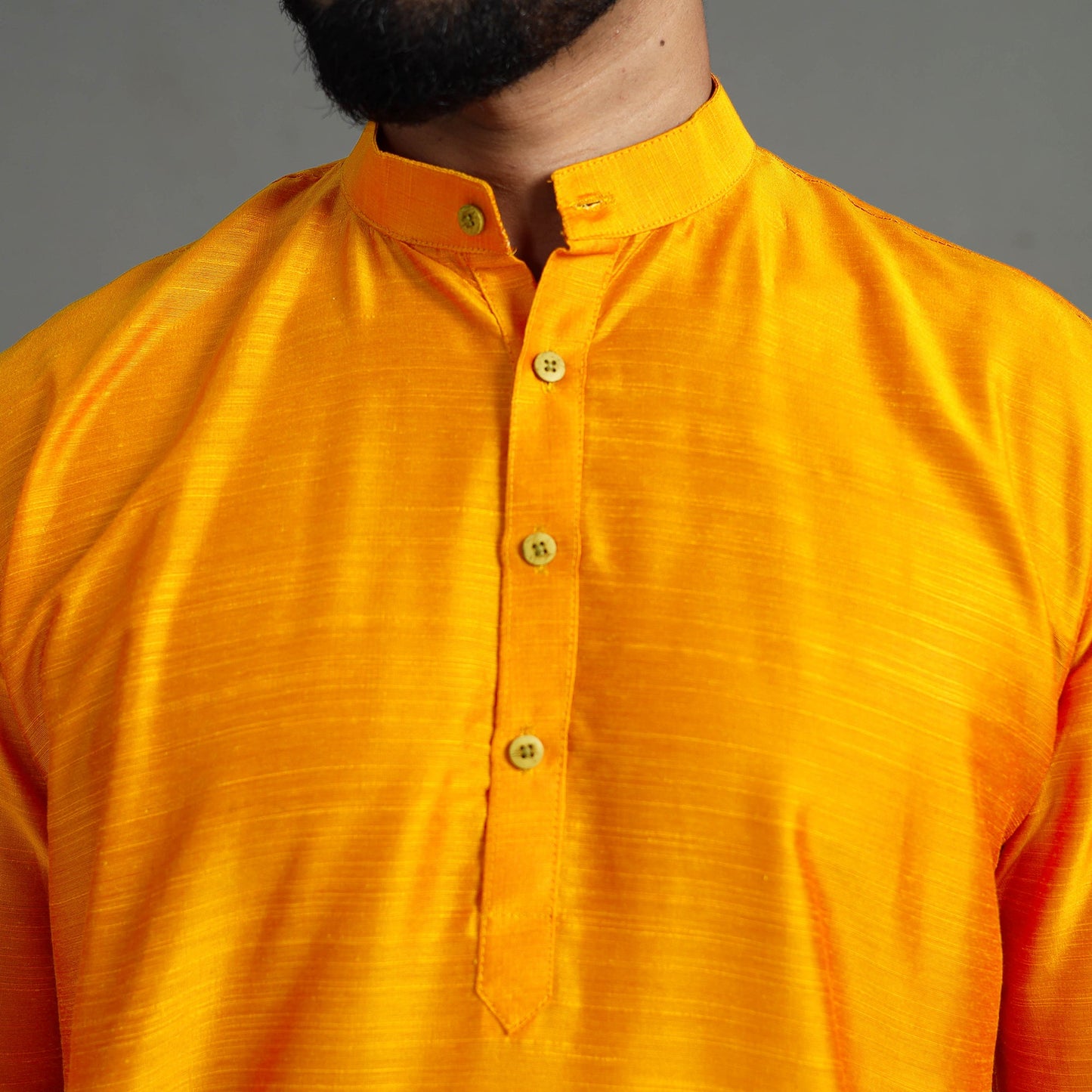 Plain Dyed Slub Silk Men Long Kurta