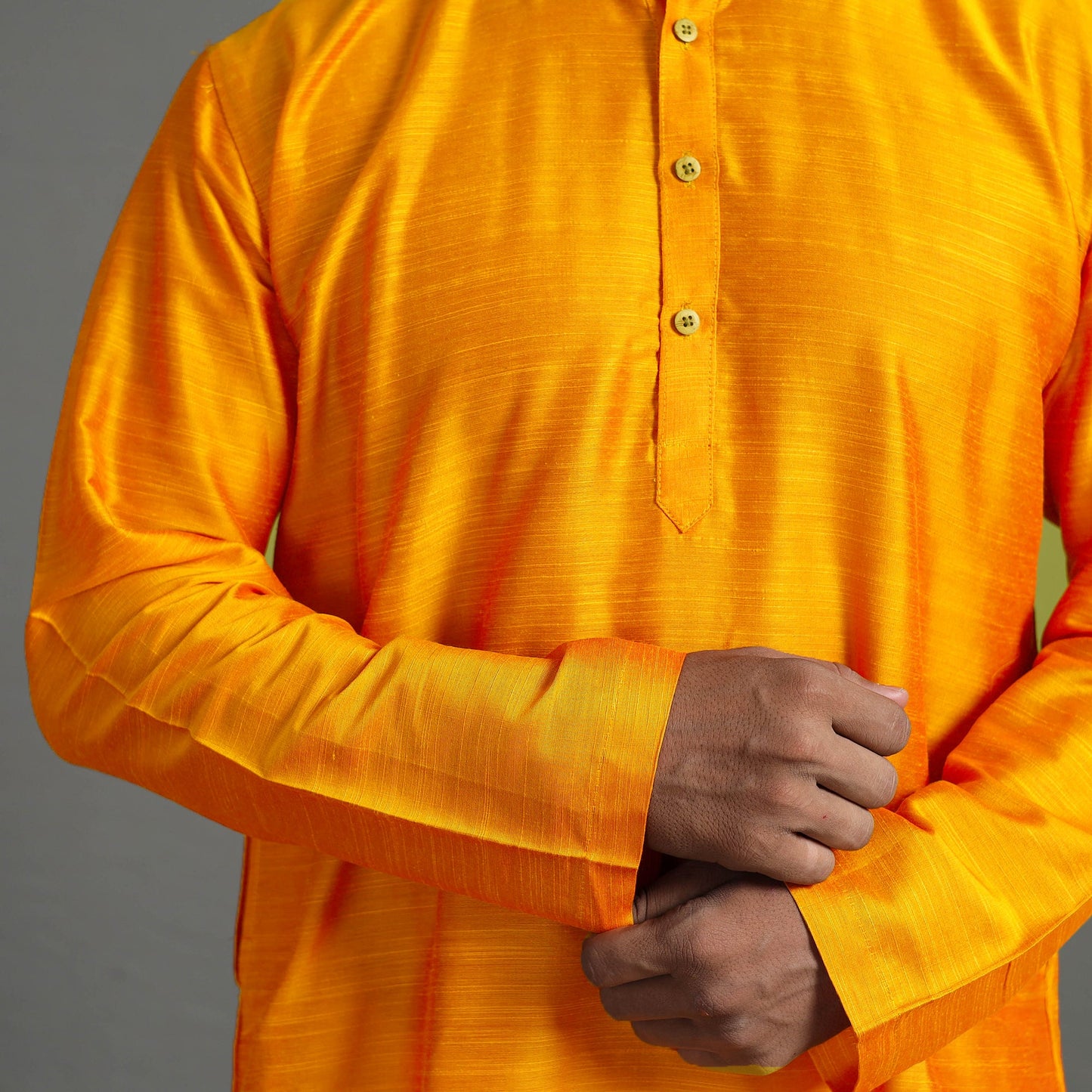 Plain Dyed Slub Silk Men Long Kurta