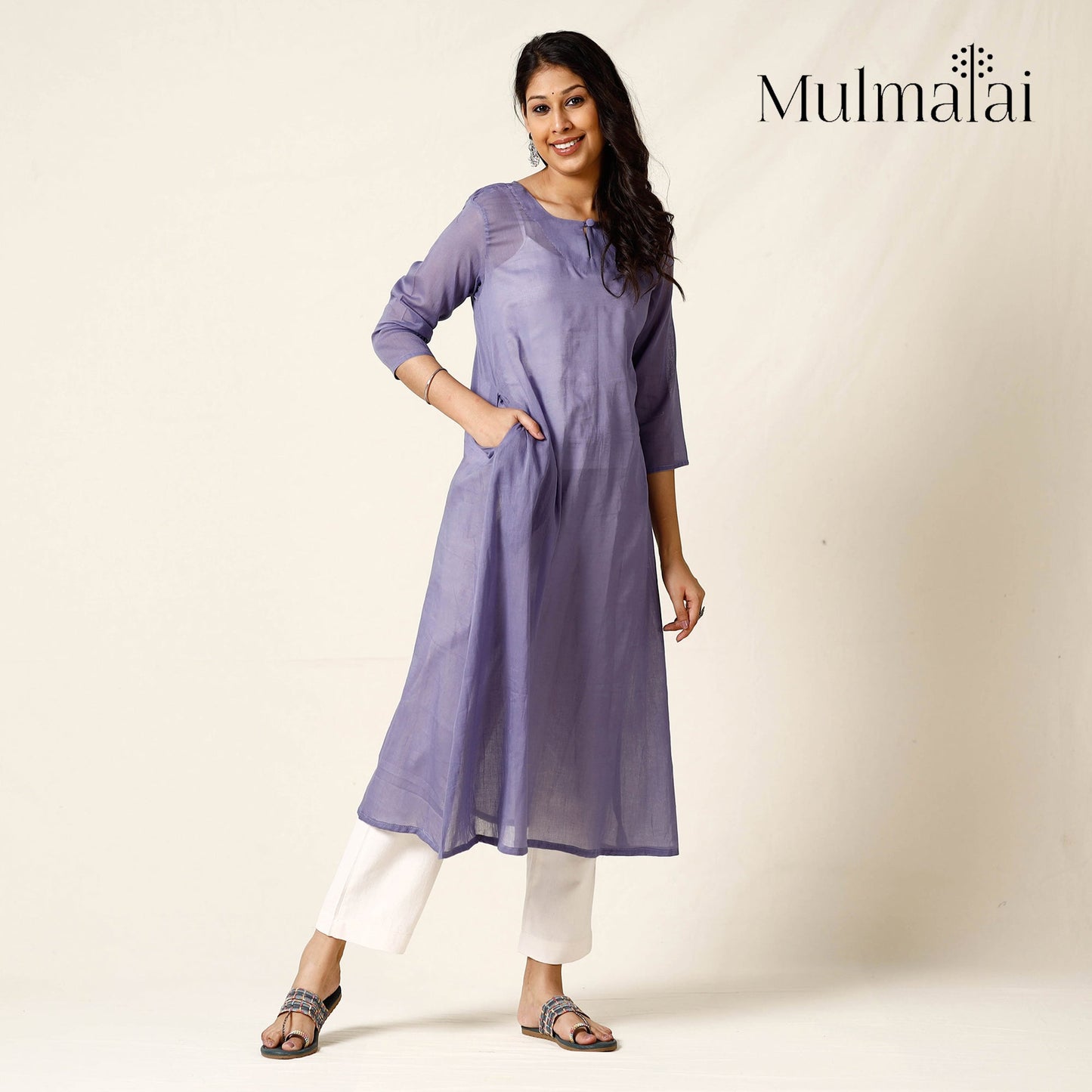 Mulmalai Cotton Plain Dyed Long Kurta
