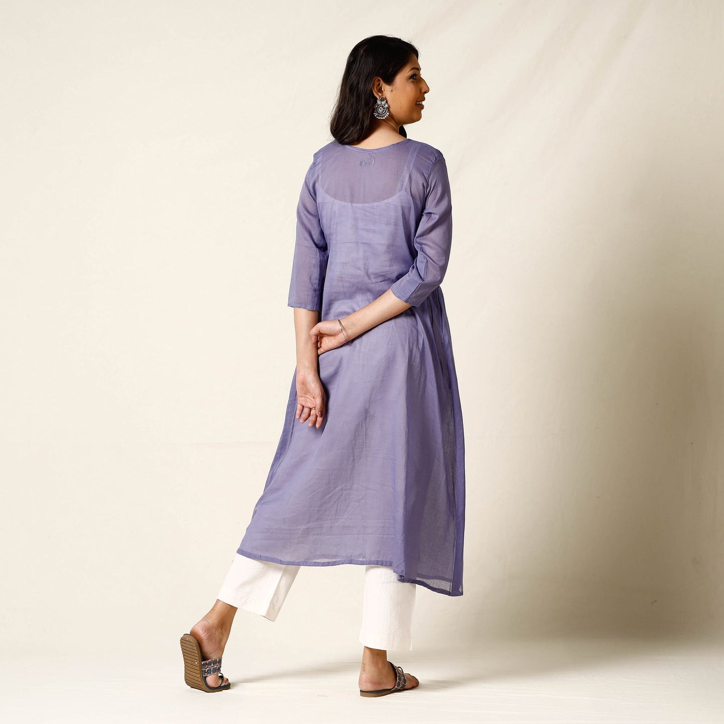 Mulmalai Cotton Plain Dyed Long Kurta