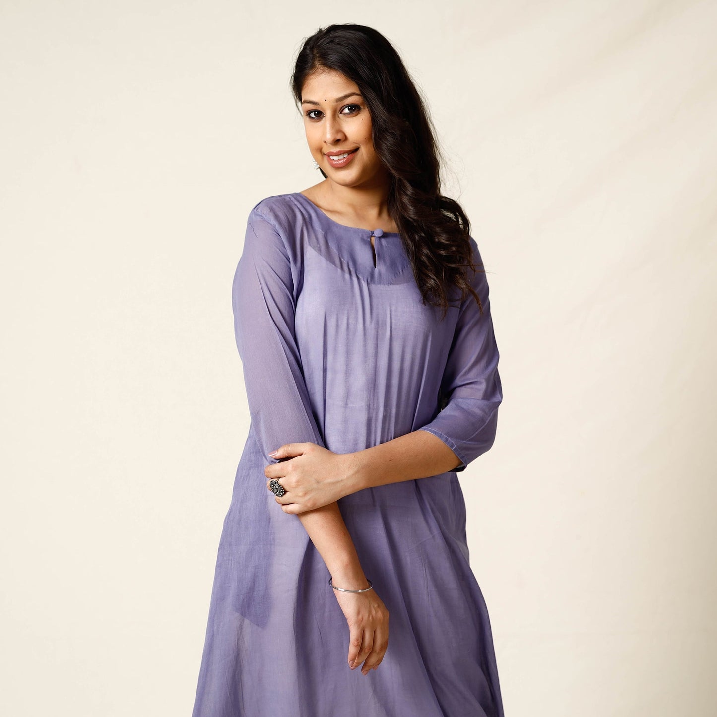 Mulmalai Cotton Plain Dyed Long Kurta