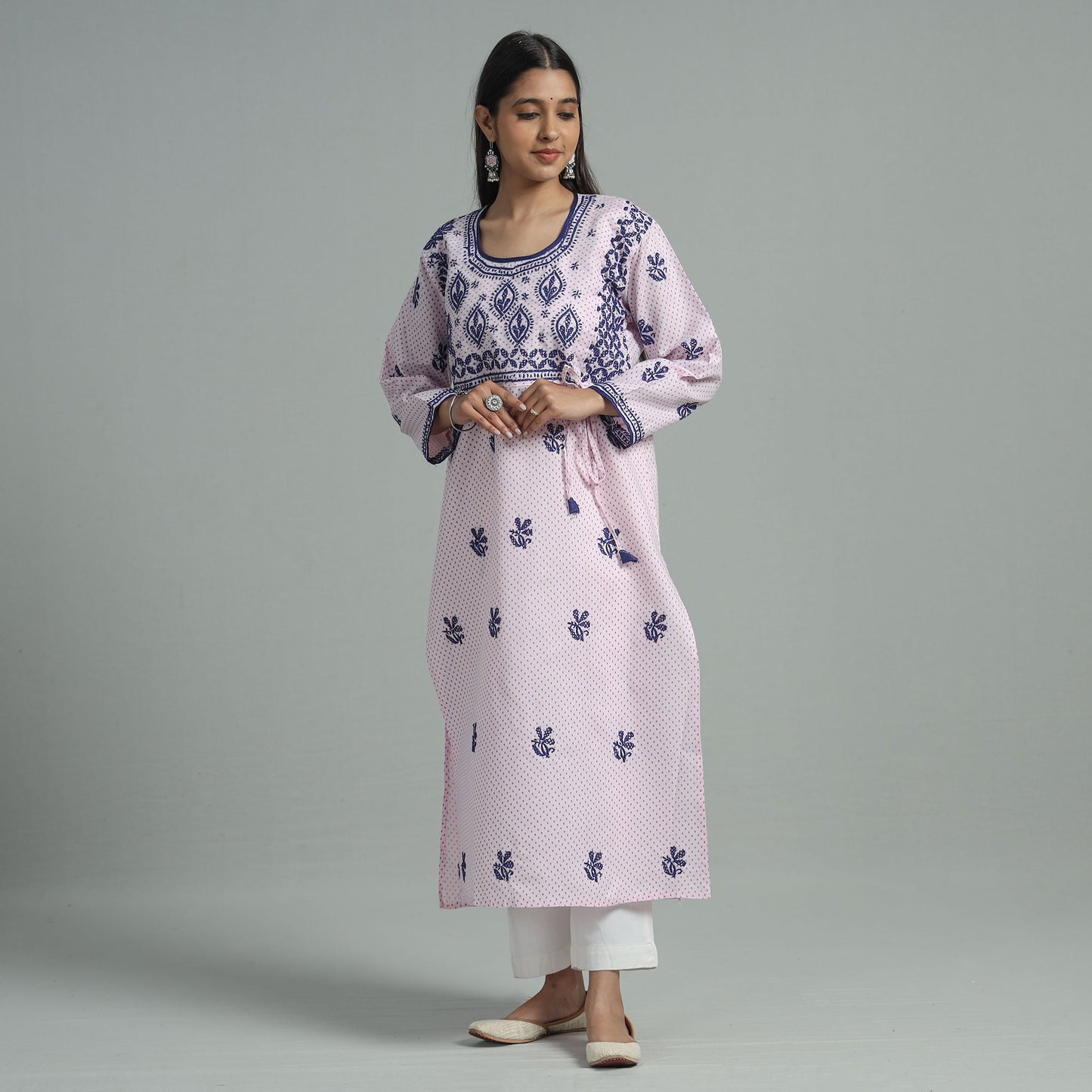 Chikankari Hand Embroidered Cotton Long Kurta for Women