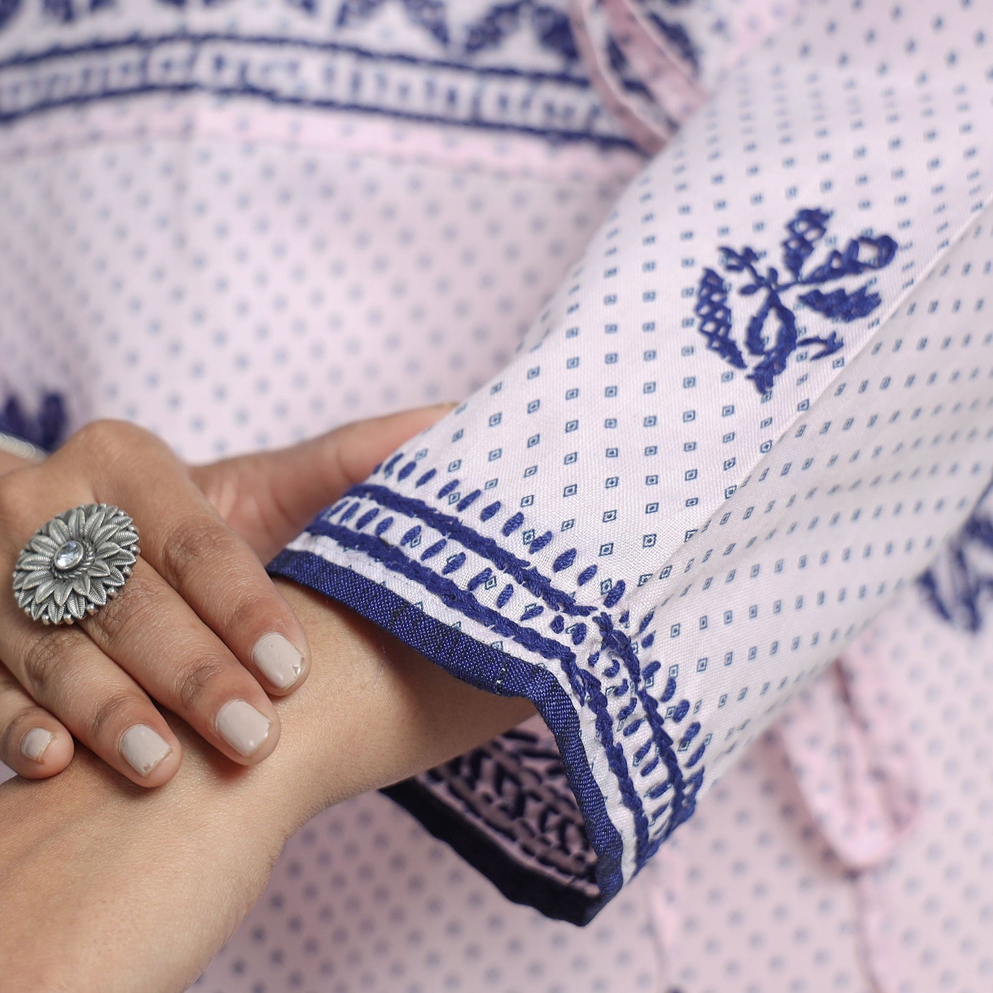 Chikankari Hand Embroidered Cotton Long Kurta for Women
