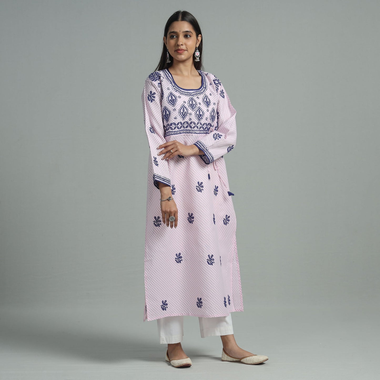 Chikankari Hand Embroidered Cotton Long Kurta for Women