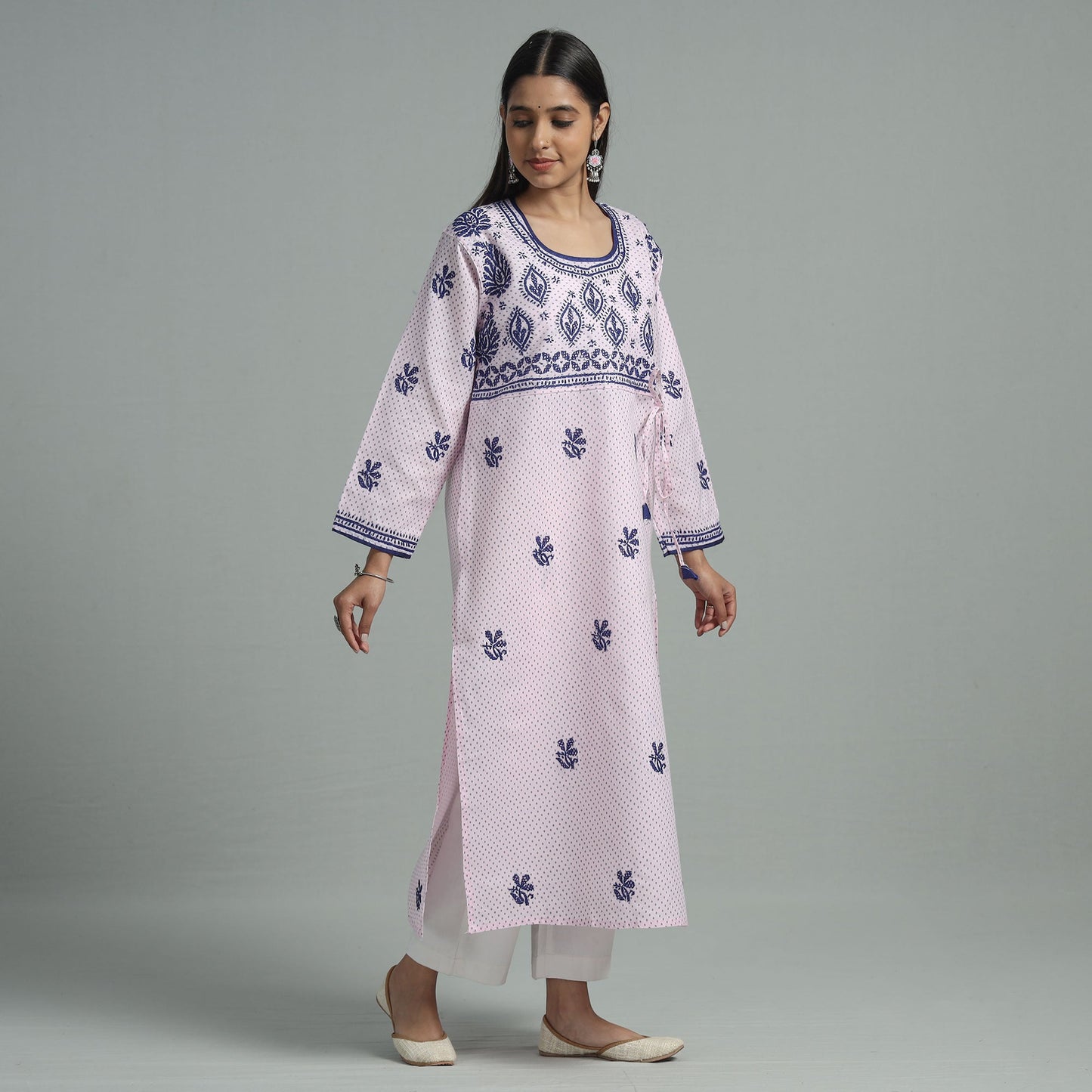 Chikankari Hand Embroidered Cotton Long Kurta for Women