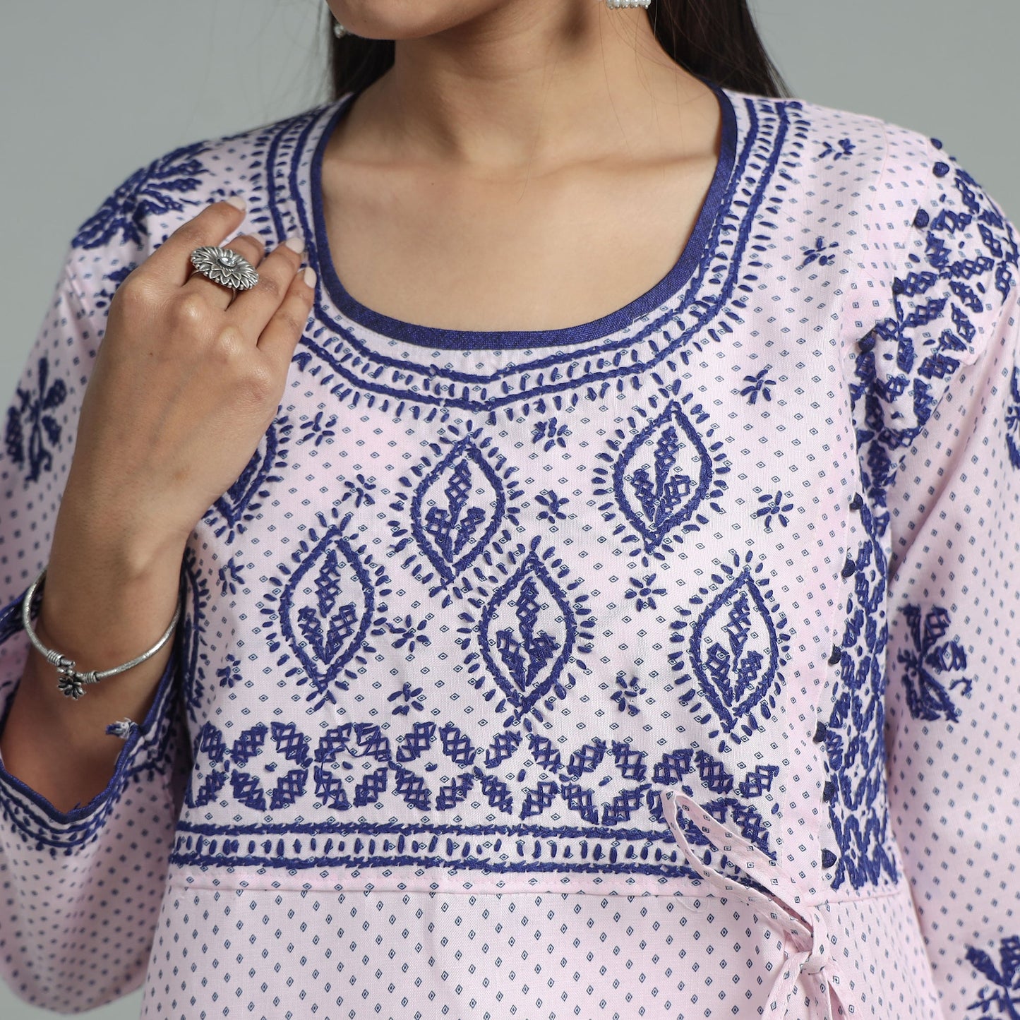 Chikankari Hand Embroidered Cotton Long Kurta for Women
