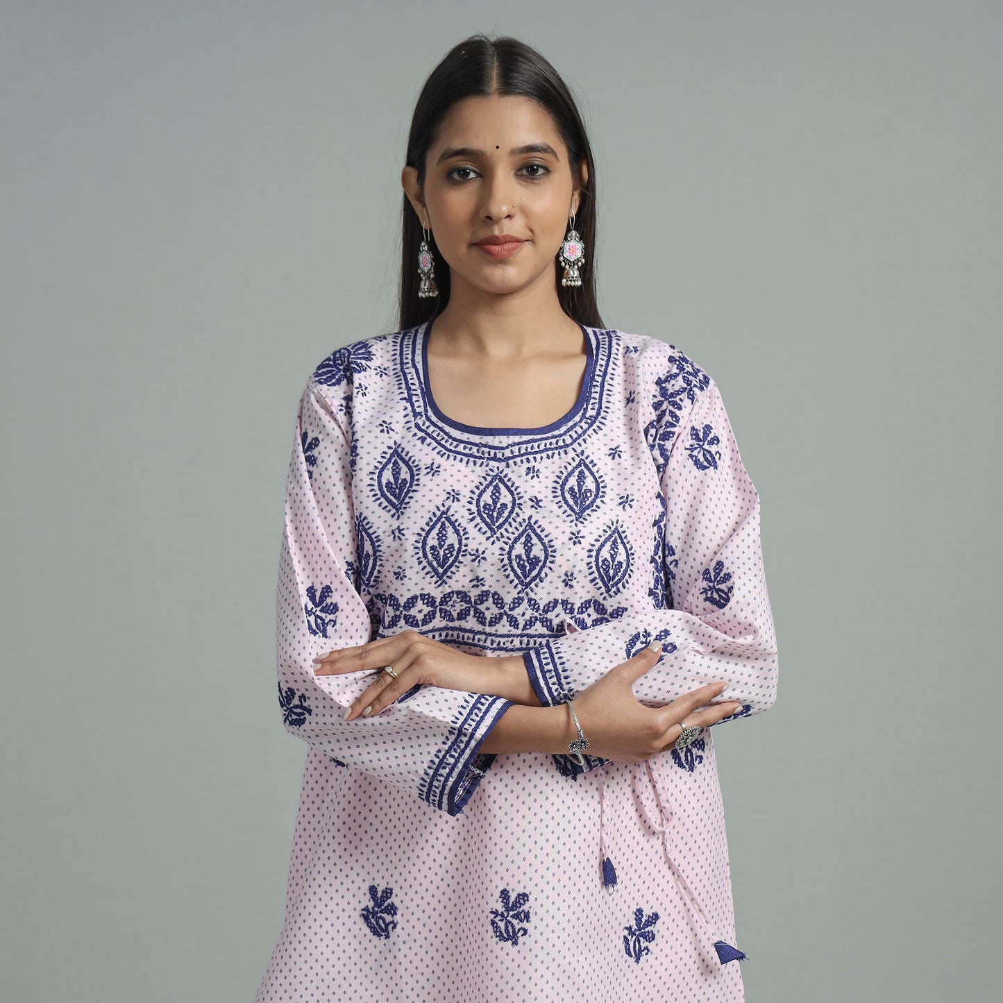 Chikankari Hand Embroidered Cotton Long Kurta for Women