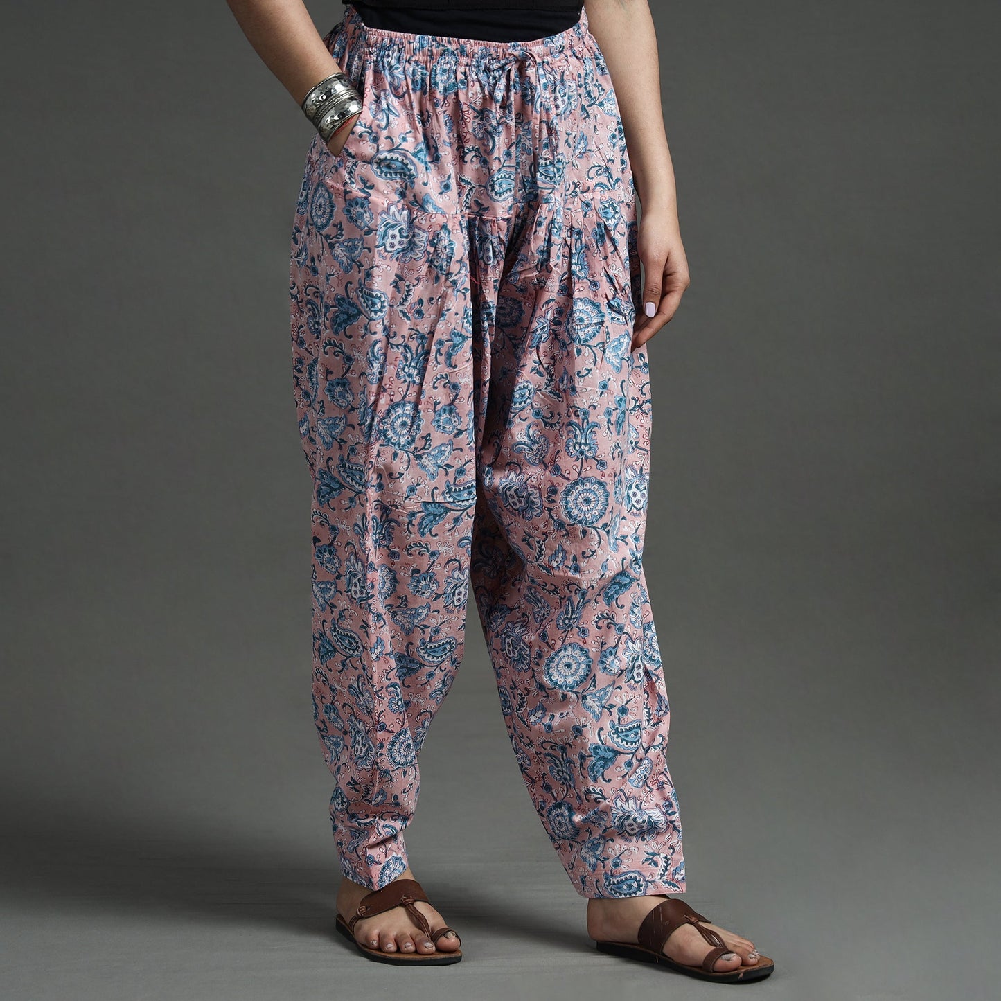 Buy Sanganeri Block Printed Cotton Elasticated Salwar Online at iTokri.com