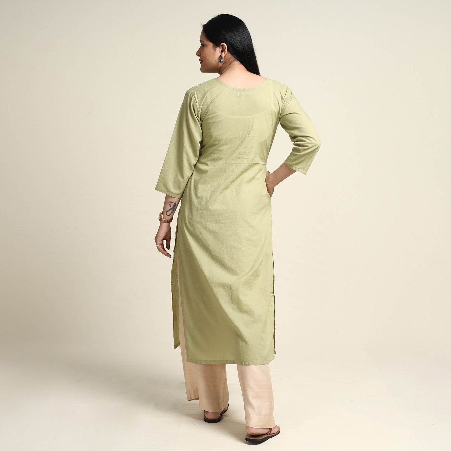 Plain Dyed Hand Embroidery Cotton Long Kurta