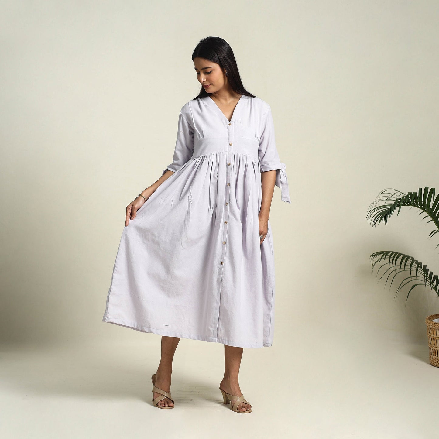 Buy Light Purple Jhiri Handloom Cotton Plain Dress Online
