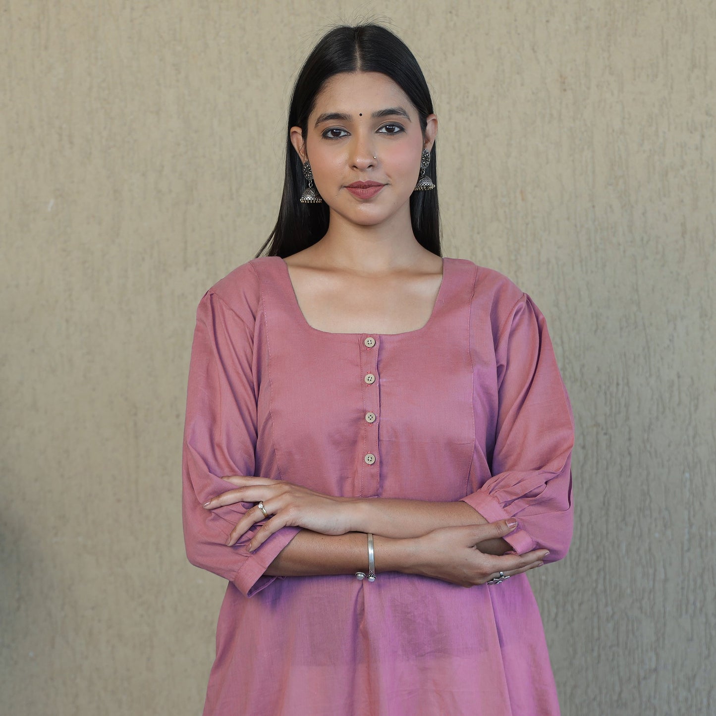 Buy Mulmalai Cotton Plain Dyed A-Line Kurta