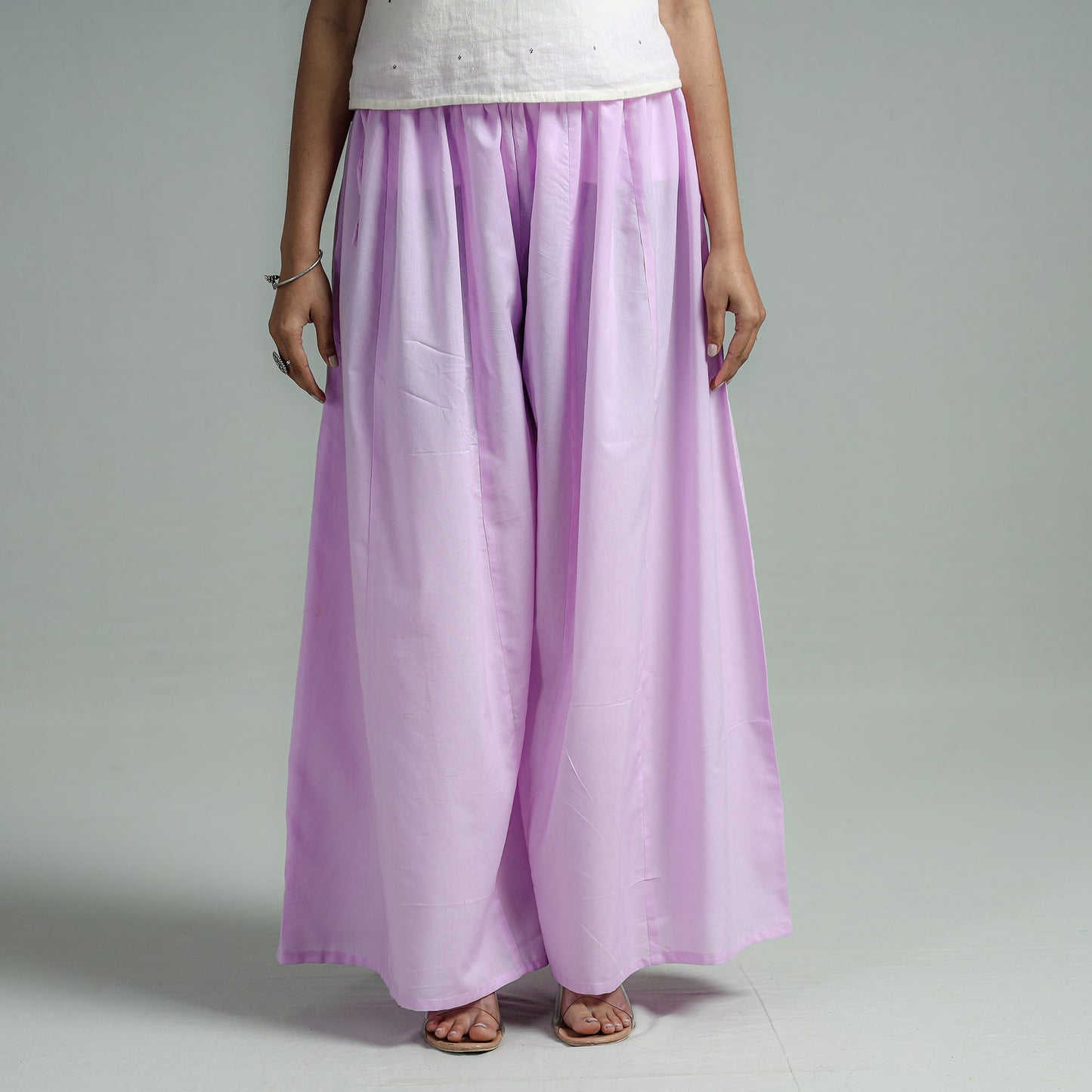 Buy Purple Plain Dyed Cotton Flared Palazzo Online