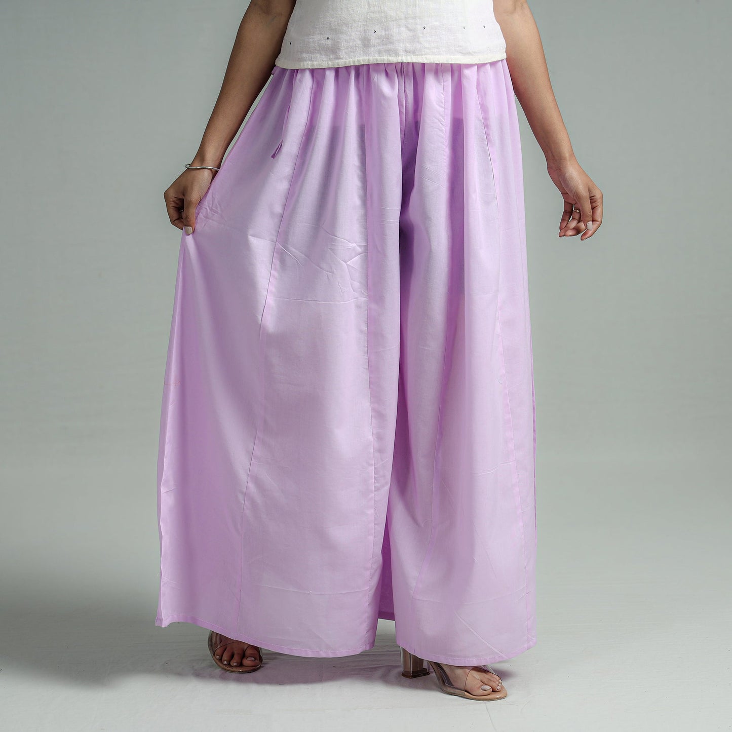 Buy Purple Plain Dyed Cotton Flared Palazzo Online