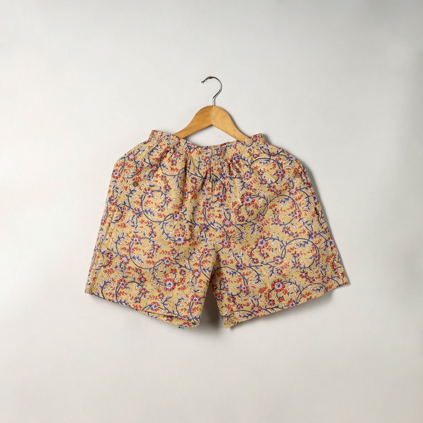 Light Yellow Block Print Cotton Unisex Sanganeri Shorts/Boxer