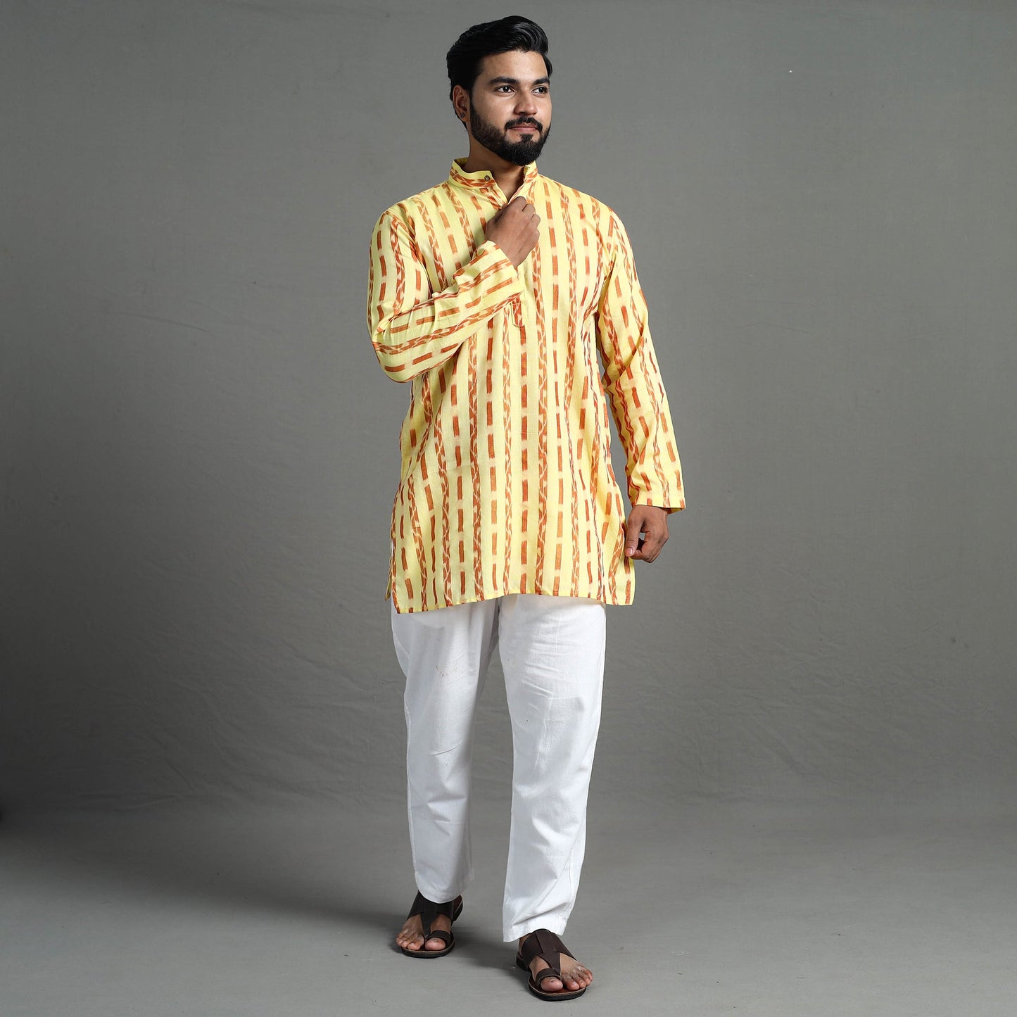 Sambalpuri Ikat Weave Cotton Men Short Kurta