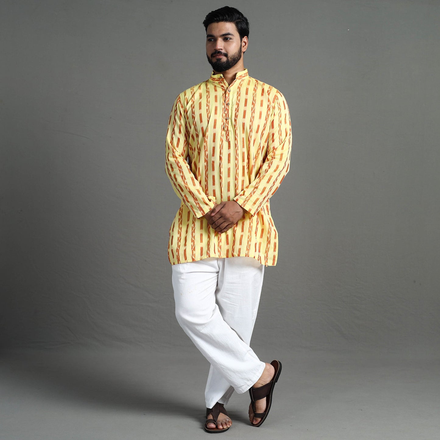 Sambalpuri Ikat Weave Cotton Men Short Kurta