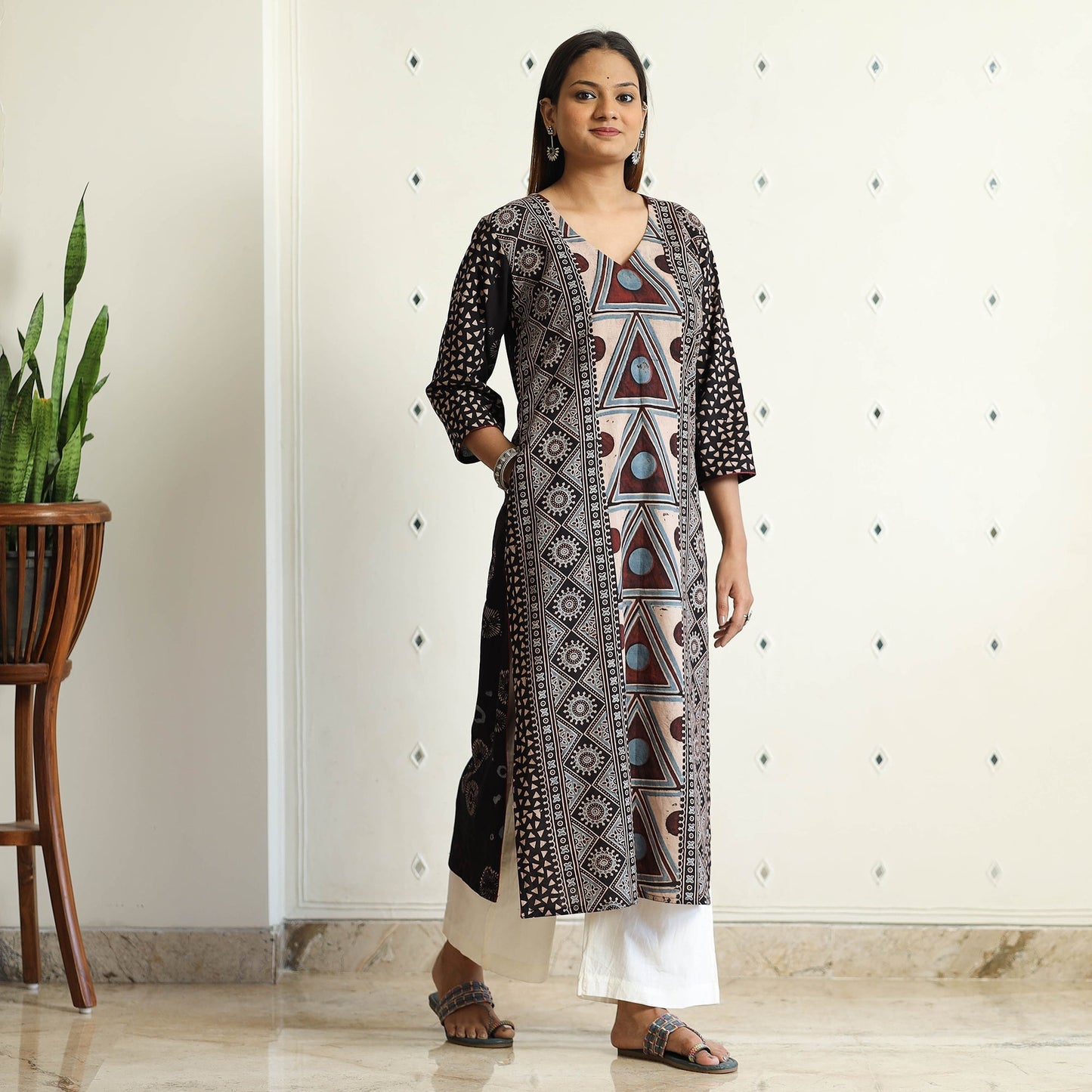 Limited Stock! Ajrakh Block Printed Cotton Straight Kurta for Women