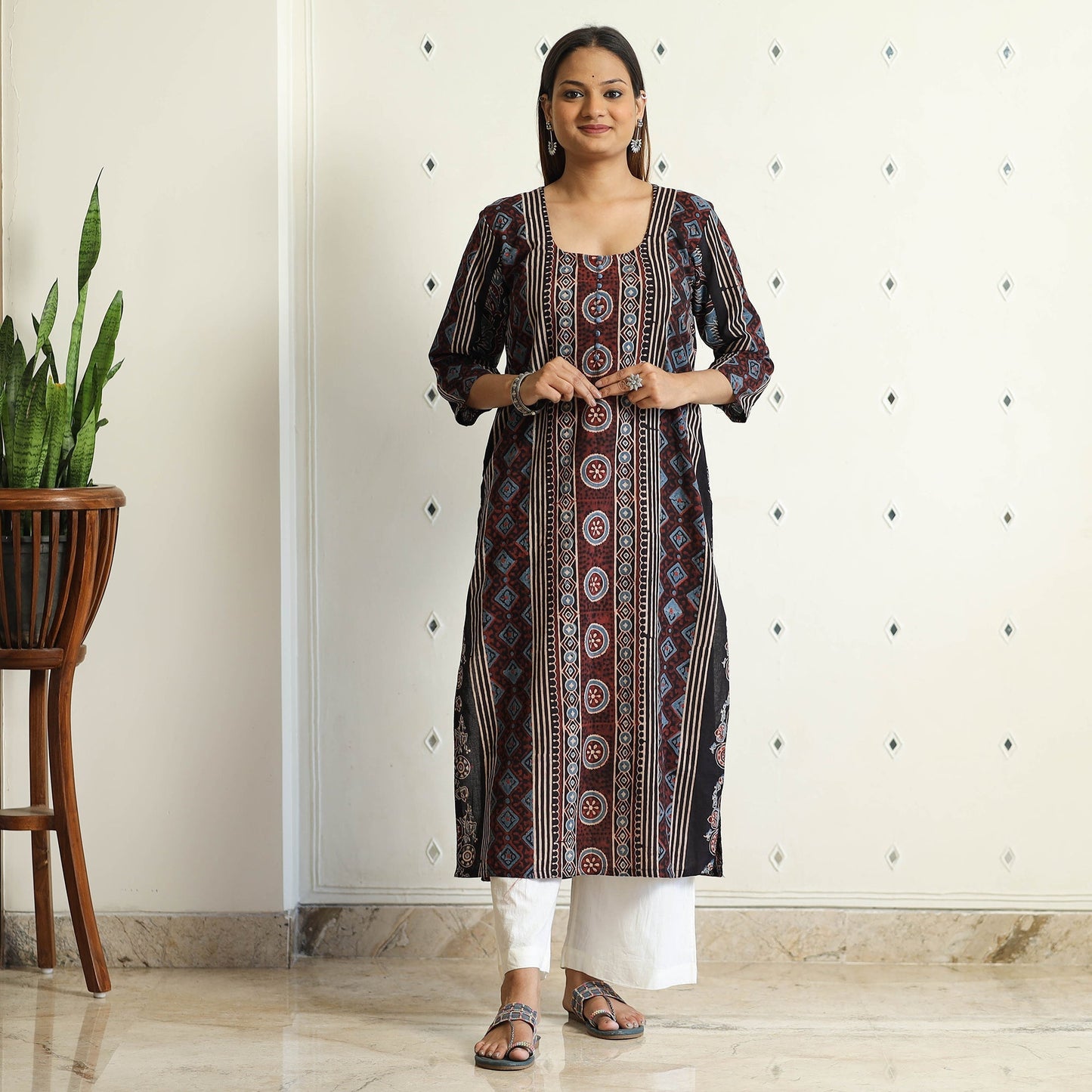 Limited Stock! Ajrakh Block Printed Cotton Straight Kurta