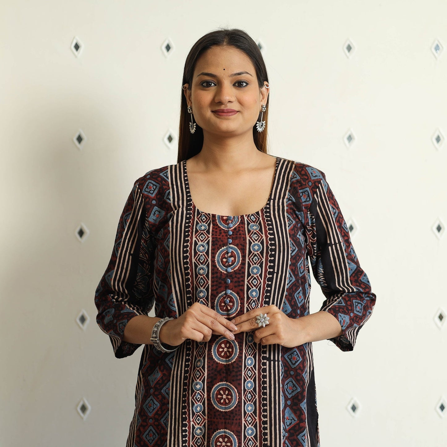 Limited Stock! Ajrakh Block Printed Cotton Straight Kurta