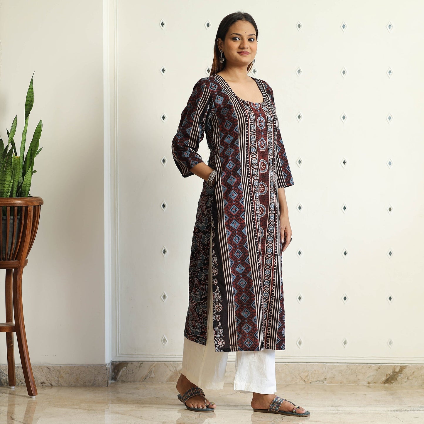 Limited Stock! Ajrakh Block Printed Cotton Straight Kurta