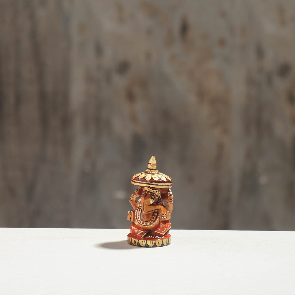 Lord Ganesha - Hand Carved Kadam Wood Handpainted Sculpture