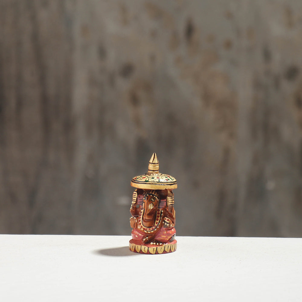 Lord Ganesha - Hand Carved Kadam Wood Handpainted Sculpture