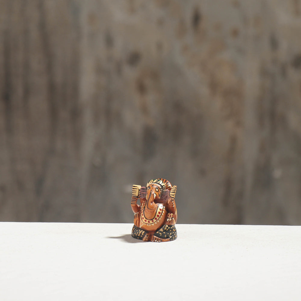 Lord Ganesha - Hand Carved Kadam Wood Handpainted Sculpture