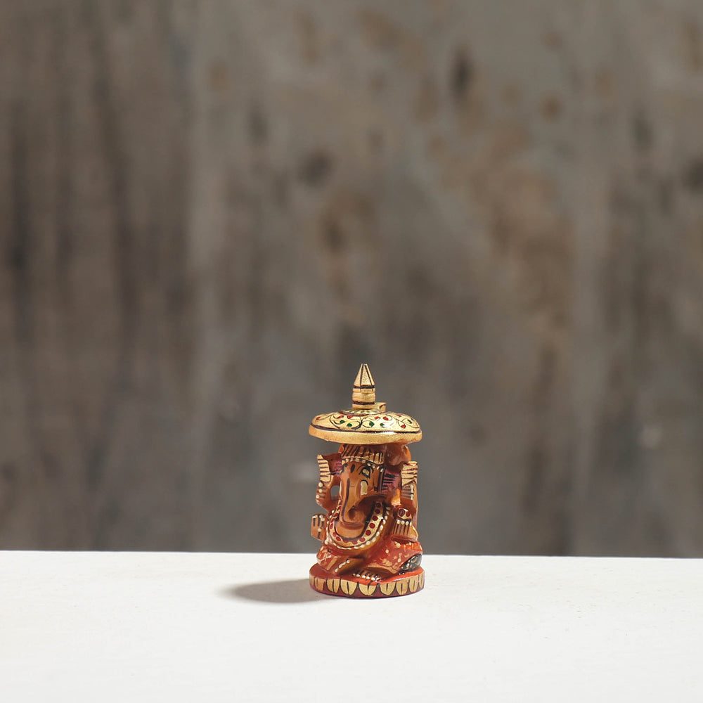 Lord Ganesha - Hand Carved Kadam Wood Handpainted Sculpture