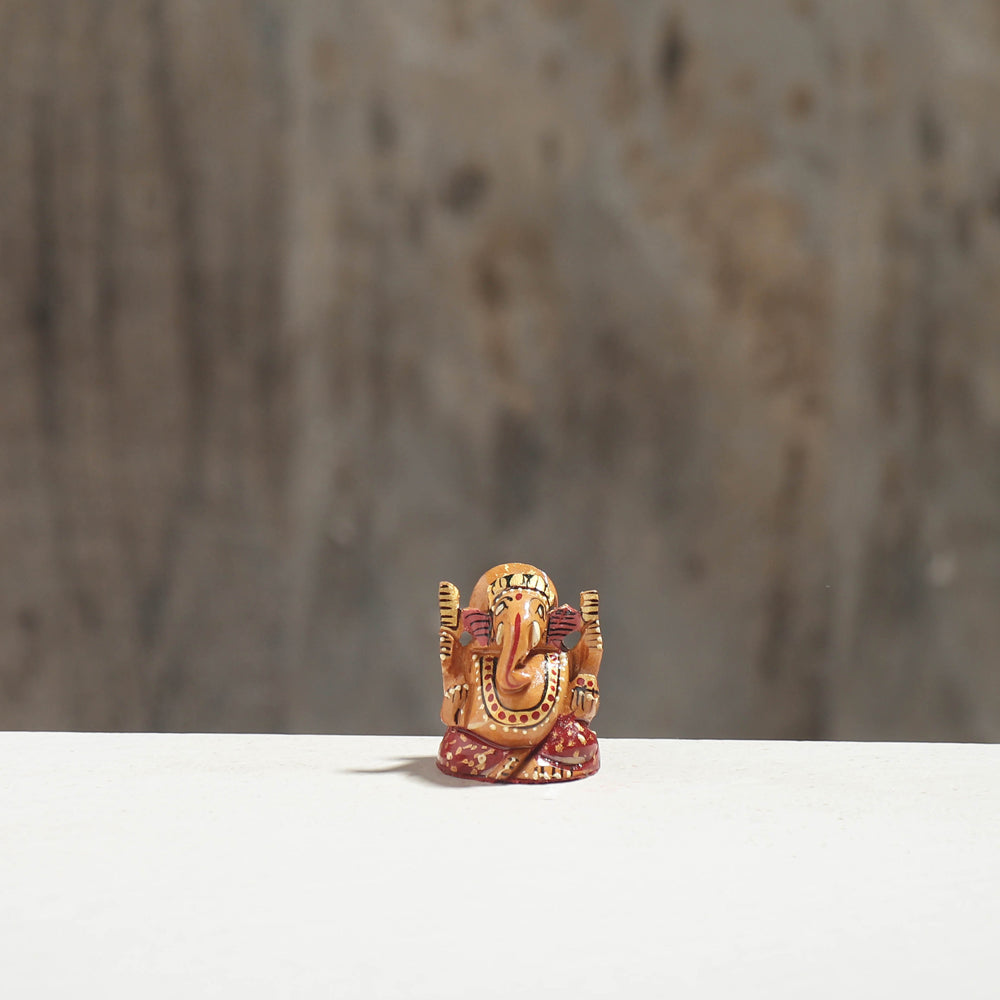 Lord Ganesha - Hand Carved Kadam Wood Handpainted Sculpture